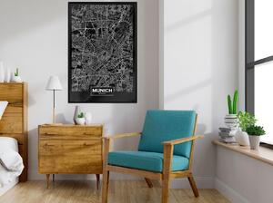 Inramad Poster / Tavla - City Map: Munich (Dark) - 30x45 Guldram