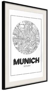 Inramad Poster / Tavla - City Map: Munich (Round) - 30x45 Guldram med passepartout