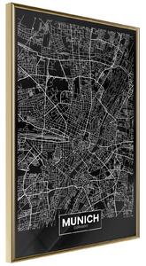 Inramad Poster / Tavla - City Map: Munich (Dark) - 20x30 Guldram