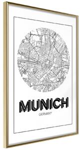 Inramad Poster / Tavla - City Map: Munich (Round) - 20x30 Guldram