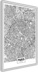 Inramad Poster / Tavla - City Map: Paris - 20x30 Svart ram med passepartout