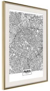 Inramad Poster / Tavla - City Map: Paris - 20x30 Svart ram