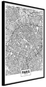 Inramad Poster / Tavla - City Map: Paris - 30x45 Svart ram med passepartout