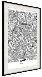 Inramad Poster / Tavla - City Map: Paris - 30x45 Svart ram med passepartout