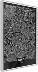 Inramad Poster / Tavla - City Map: Paris (Dark) - 20x30 Svart ram med passepartout
