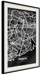Inramad Poster / Tavla - City Map: Porto (Dark) - 30x45 Guldram