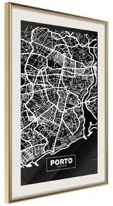 Inramad Poster / Tavla - City Map: Porto (Dark) - 20x30 Guldram
