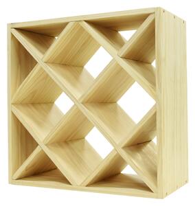 Vinhylla i trä | Rutnät design för 24 Flaskor | 60x60x30 cm | Naturlig Furu
