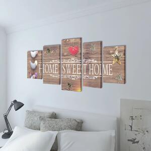 Canvastavlor set om 5 Home Sweet Home 100 x 50 cm
