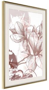 Inramad Poster / Tavla - Drawn Flower - 40x60 Svart ram med passepartout