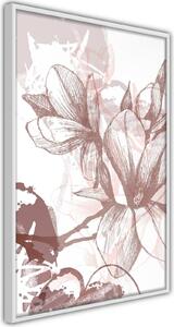Inramad Poster / Tavla - Drawn Flower - 20x30 Svart ram med passepartout