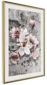 Inramad Poster / Tavla - Flowers on Concrete - 40x60 Svart ram med passepartout