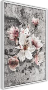 Inramad Poster / Tavla - Flowers on Concrete - 20x30 Svart ram med passepartout