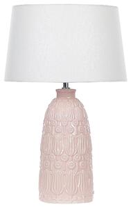 Bordslampa Rosa Keramik Utsmyckas Bas Vit Tygskärm Boho Rustik Design Hembelysning Beliani