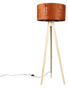Golvlampa trä med tygskugga orange 50 cm - Tripod Classic