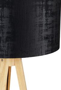 Golvlampa trä med tygskärm svart 50 cm - Tripod Classic