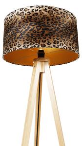 Modern golvlampa trätyg leopardskärm 50 cm - Tripod Classic