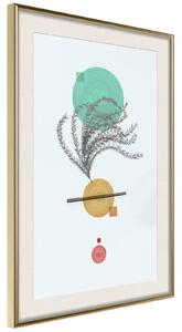 Inramad Poster / Tavla - Geometric Installation with a Plant - 20x30 Guldram med passepartout