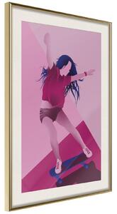 Inramad Poster / Tavla - Girl on a Skateboard - 40x60 Guldram med passepartout
