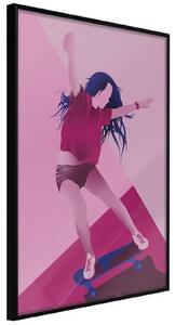 Inramad Poster / Tavla - Girl on a Skateboard - 20x30 Svart ram med passepartout
