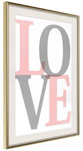 Inramad Poster / Tavla - Grey-Pink Love - 40x60 Guldram med passepartout