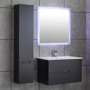 Badrumspaket | Kommod med handfat, högskåp och LED-spegel - Mattsvart 80cm