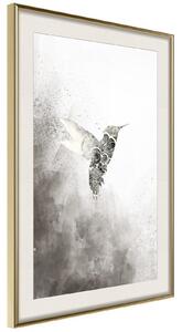 Inramad Poster / Tavla - Hummingbird in Shades of Grey - 20x30 Svart ram med passepartout