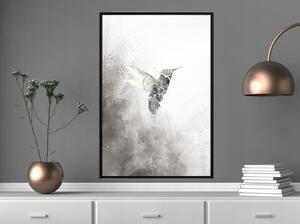 Inramad Poster / Tavla - Hummingbird in Shades of Grey - 30x45 Svart ram med passepartout
