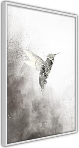Inramad Poster / Tavla - Hummingbird in Shades of Grey - 20x30 Svart ram med passepartout