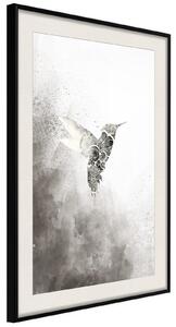 Inramad Poster / Tavla - Hummingbird in Shades of Grey - 30x45 Svart ram med passepartout