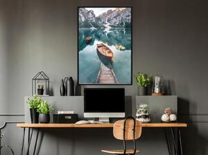 Inramad Poster / Tavla - Lake in a Mountain Valley - 20x30 Guldram med passepartout