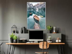 Inramad Poster / Tavla - Lake in a Mountain Valley - 20x30 Svart ram med passepartout