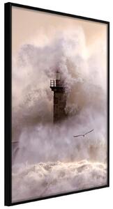 Inramad Poster / Tavla - Lighthouse During a Storm - 20x30 Guldram