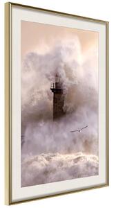 Inramad Poster / Tavla - Lighthouse During a Storm - 30x45 Guldram