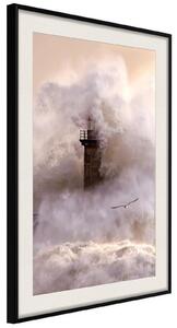 Inramad Poster / Tavla - Lighthouse During a Storm - 30x45 Guldram