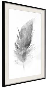 Inramad Poster / Tavla - Lost Feather (Grey) - 20x30 Guldram med passepartout