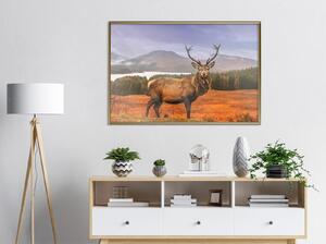 Inramad Poster / Tavla - Majestic Deer - 30x20 Guldram med passepartout