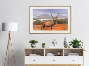 Inramad Poster / Tavla - Majestic Deer - 30x20 Guldram