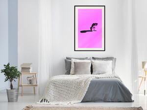 Inramad Poster / Tavla - Monkey on Pink Background - 20x30 Svart ram med passepartout