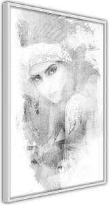 Inramad Poster / Tavla - Mysterious Look (Grey) - 20x30 Svart ram med passepartout