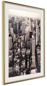 Inramad Poster / Tavla - New York from a Bird's Eye View - 30x45 Guldram med passepartout