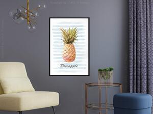 Inramad Poster / Tavla - Pineapple on Striped Background - 20x30 Guldram