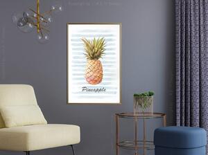 Inramad Poster / Tavla - Pineapple on Striped Background - 30x45 Guldram med passepartout