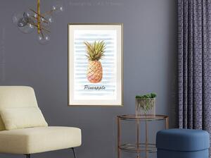 Inramad Poster / Tavla - Pineapple on Striped Background - 20x30 Guldram med passepartout