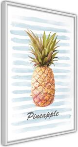 Inramad Poster / Tavla - Pineapple on Striped Background - 20x30 Guldram med passepartout