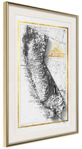 Inramad Poster / Tavla - Raised Relief Map: California - 20x30 Svart ram med passepartout