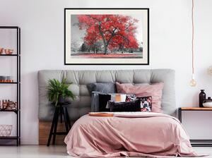 Inramad Poster / Tavla - Red Tree - 30x20 Guldram