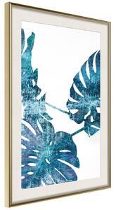 Inramad Poster / Tavla - Sapphire Monstera - 30x45 Guldram med passepartout