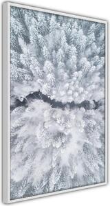 Inramad Poster / Tavla - Winter Forest From a Bird's Eye View - 20x30 Guldram med passepartout