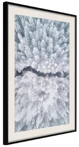 Inramad Poster / Tavla - Winter Forest From a Bird's Eye View - 30x45 Svart ram med passepartout